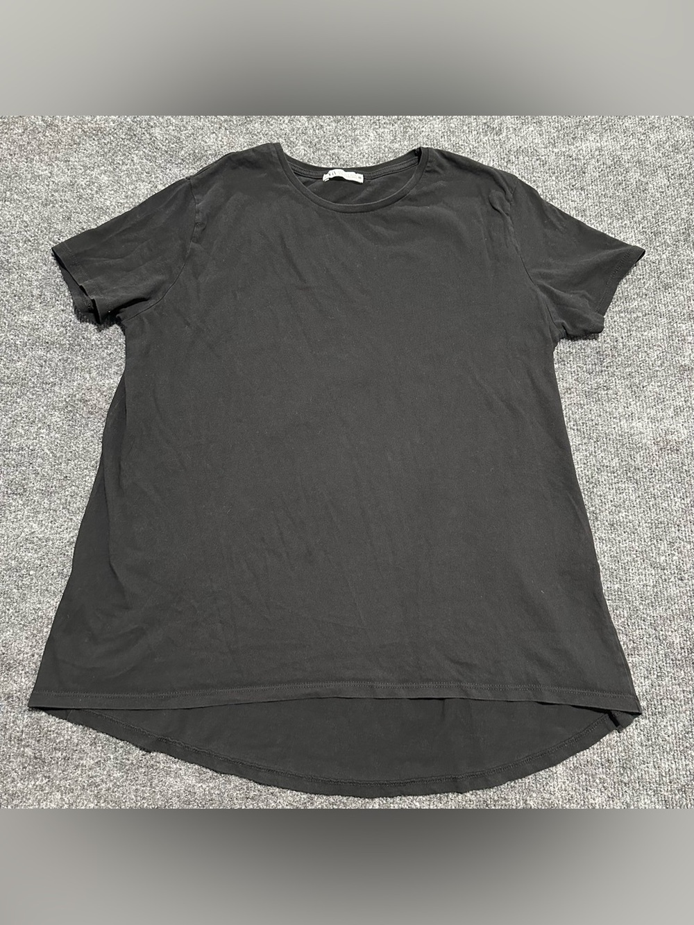 Zara Black T-Shirt with a elongated dropped hem T-Shirt